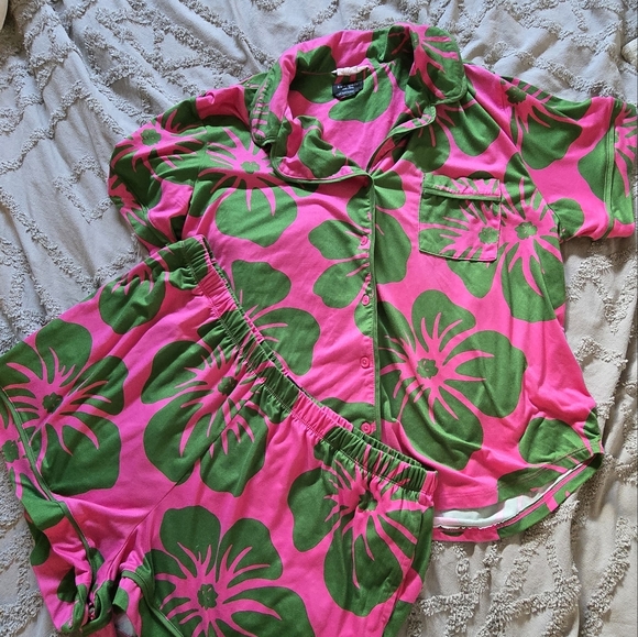kate spade Other - kate spade XL Tropical Foliage Floral Pink Green Pajama Short Set Womens Size XL